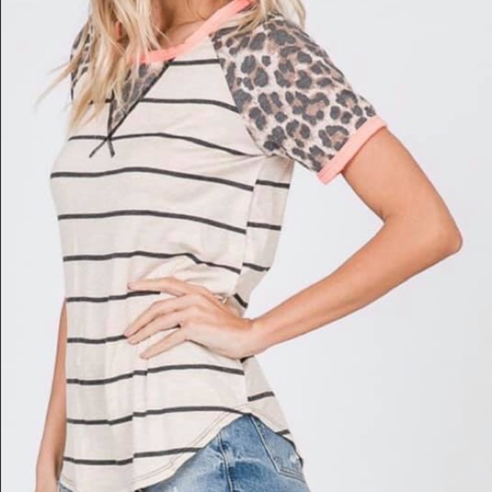 Leopard and striped tee
